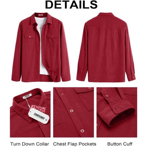 Mens Waffle Shirt Jacket Long Sleeve Button Down Shacket Casual Lightweight - Picture 5 of 6